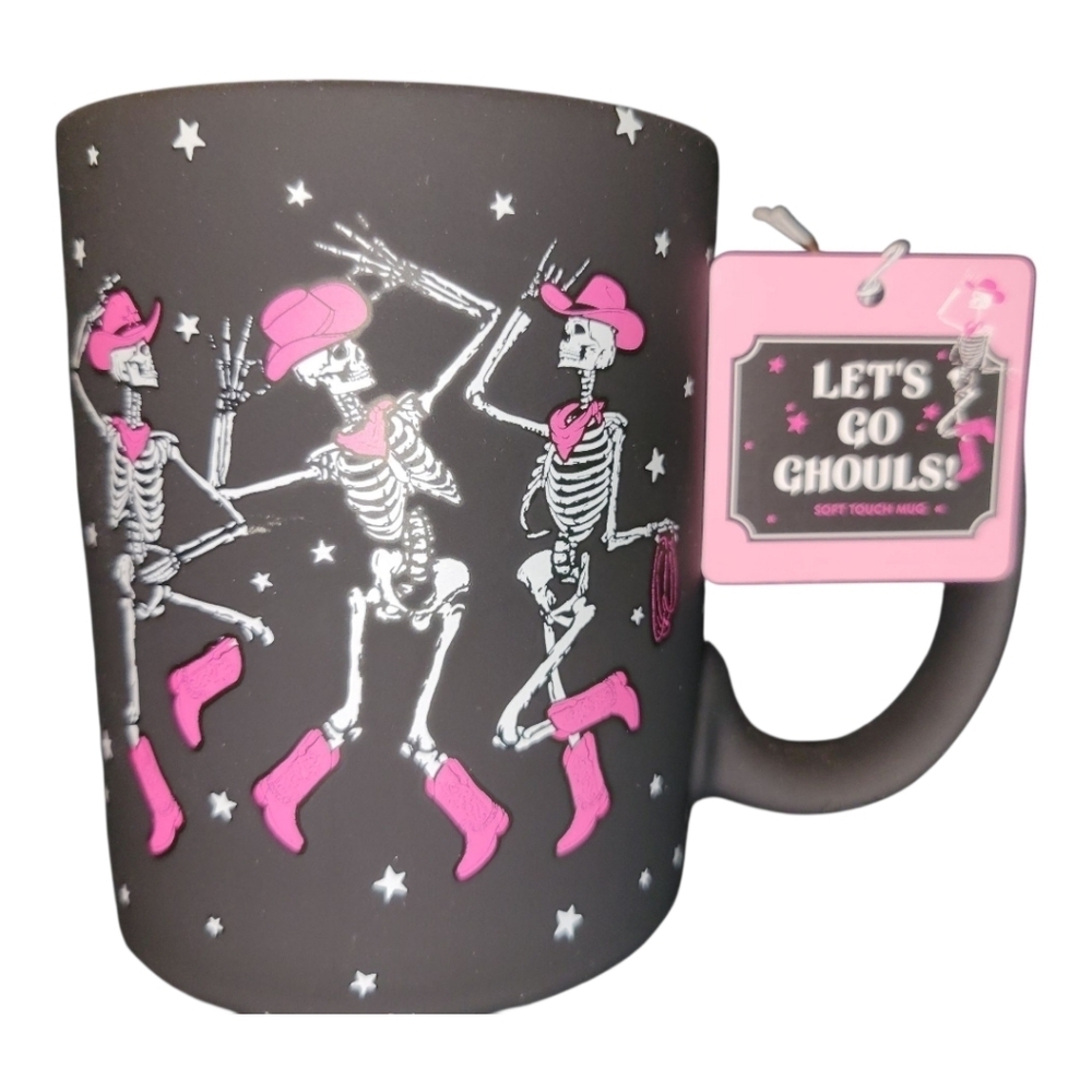 Halloween Coffee Mug Cowgirl Skeletons Let’s Go Ghouls! ECCOLO Soft Touch New